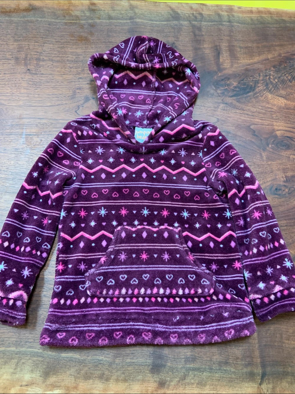 Girls Jumping Beans Purple & Pink Patterned Fleece Hoodie Super Soft 3T like new